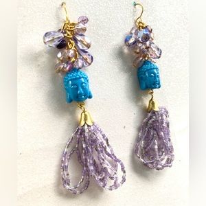 Buddha turquoise Mystical sparkle purple beaded loop vintage earring meditation